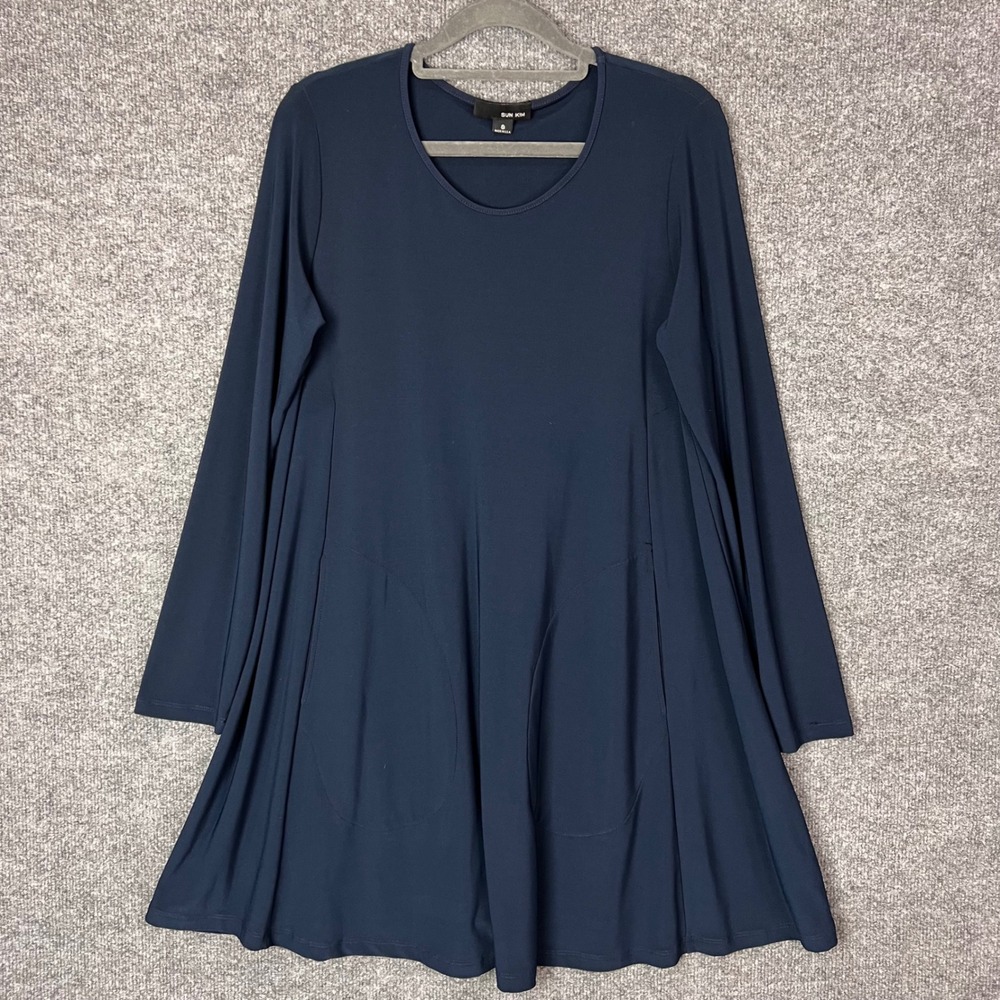 Sun Kim Dress MADE IN USA Size SMALL Navy Blue Long Sleeve